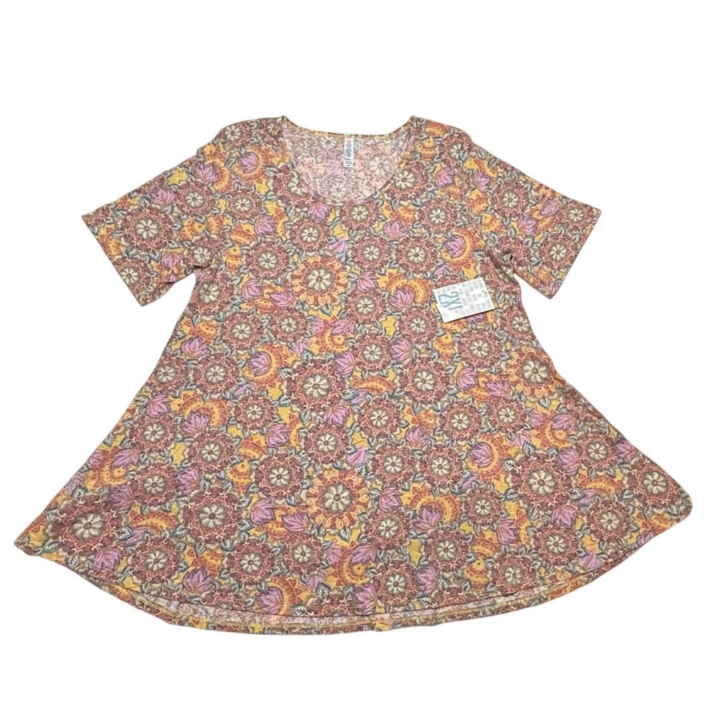 LuLaRoe Womens Top Size 2XL Perfect T Floral Mandala Paisley‎ Short Sleeve NWT